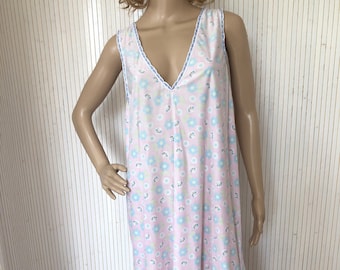 Summer Nightgown Pink Floral Nightdress Vintage Women Lingerie Vintage Nightie Light Size 40/42