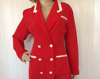 Blazer Jacket Woman Vintage Red and White