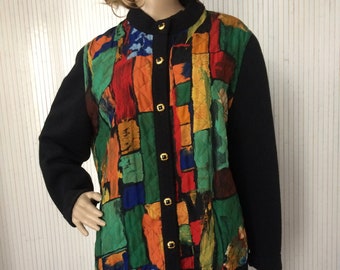 Vintage Multicolored Women&#39;s Jacket XL Janine Pauporté Patchwork Quilted Jacket