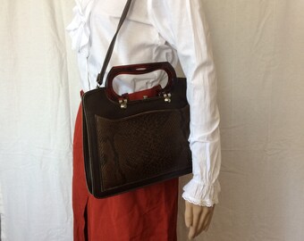 Vintage brown bag 70s Carried on the shoulder or in the hand Retro bag Snakeskin style