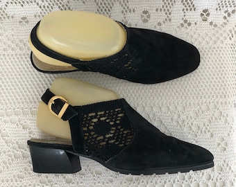 Schuhe Vintage Frau Ferse Sandalen Schuhe Nubukleder Schwarz Größe 37 Riemen Schuhe Sandalen Geflochtene Baumwollschuhe
