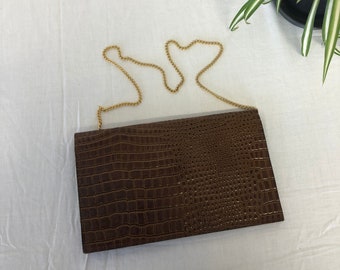 Clutch Kleine Vintage Damentasche 70er Jahre Reptilienhaut Tasche Kunstleder Braun Abend- oder Ausflugsclutch