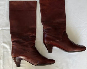 Bottes Vintage Femme Bottes Cuir Marron Acajou Pointure 7B 38-38,5 Bottes Xavier Danaud Made in France