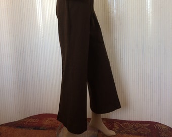 Vintage Brown Wide Leg Pants for Women Flared Trousers Casual Pants Size 38