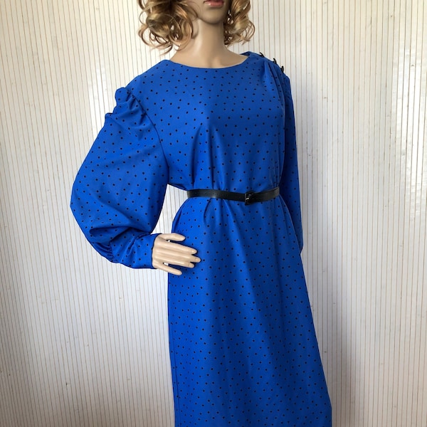 Robe Vintage Femme Années 70 Robe Manches longues Robe bleue à petits carrés Robe Chemise d'hiver