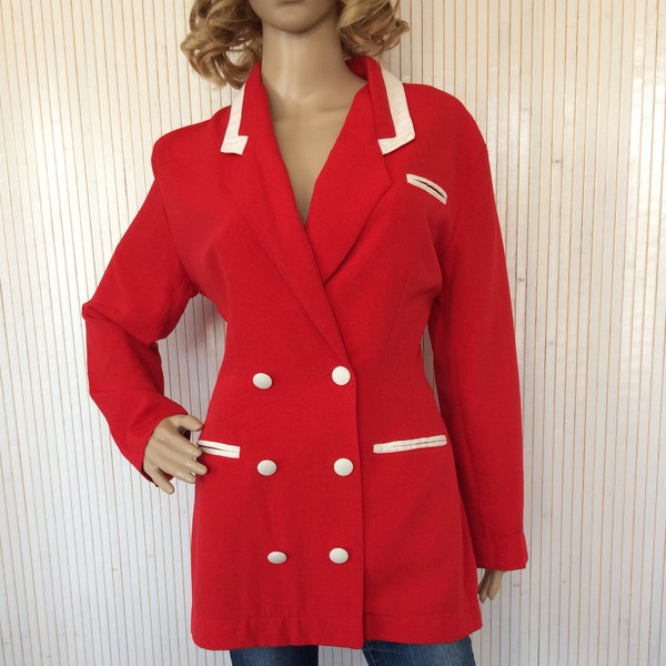 Veste Blazer Femme Vintage Rouge et blanche