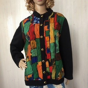 Vintage Multicolor Quilted Patchwork Jas XL voor Dames Janine Pauporté