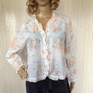 Floral blouse Vintage Woman Blouse Long sleeves Size XL Made in France Floral blouse Françoise Saget