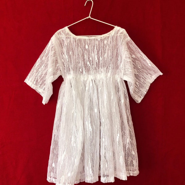 Robe en Dentelle Vintage Enfant Robe blanche fille 6/8ans Robe de Cérémonie Fait main