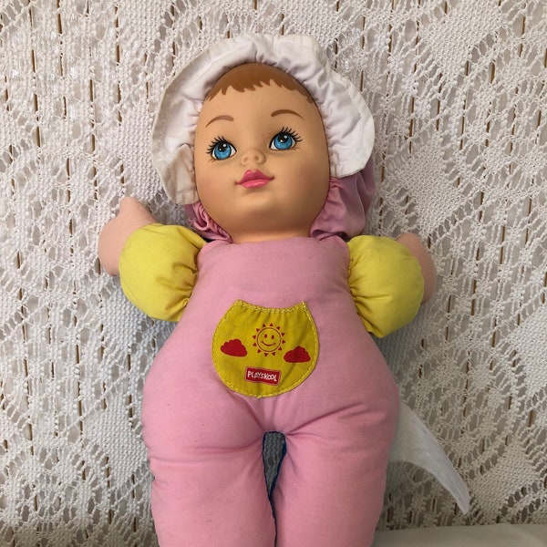 Poupée réversible Vintage Poupée chiffon Jour & Nuit Rose et Bleu 2 en 1 Peluche Doudou Ancien Playskool Jouet pour bébé Souvenir d'enfance