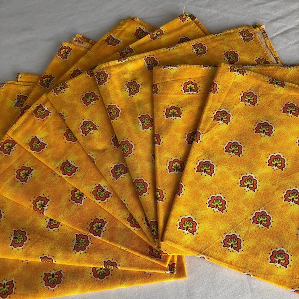 8 Serviettes de table Provençales Vintage Serviettes en coton jaune orangé Ensemble de table Charme campagnard Sud de la France