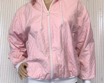 Różowa pikowana kurtka z kapturem Vintage damska rozmiar 36 38 Odzież sportowa Relaks Podszewka z frotte Styl bomber
