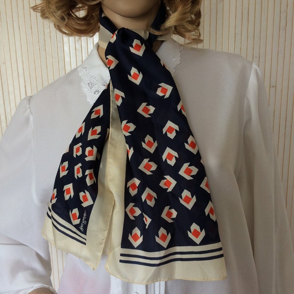 Foulard écharpe Vintage Années 70 Foulard à Motifs Géométriques Foulard Lavallière écharpe fine Made in Italie