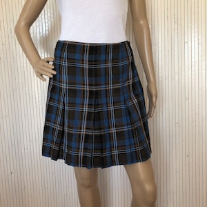 Falda Scottish Wallet Mini Falda Tartan azul y marrón Falda Camaïeu Made in France 80s talla M
