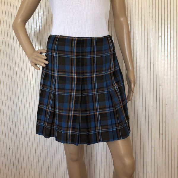 Jupe Portefeuille écossaise Mini jupe Tartan bleu et marron Jupe Camaïeu Made in France années 80 taille M