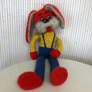 Ours lapin peluche ancien paille manque les yeux 32cm avec