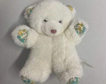 Small Vintage White Teddy Bear Plush Toy, Collectible Cuddly Bear, Childhood Souvenir, Toy or Gift for Baby