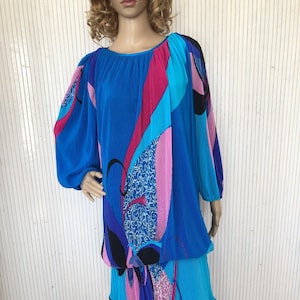 Blue Puffy Pleated Dress Vintage 80s Long Sleeve Dress My Fair Lady Valence Rare Dress