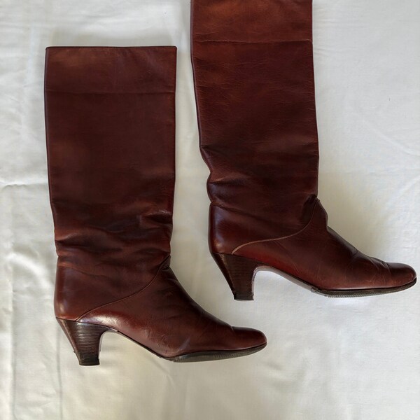 Bottes Vintage Femme Bottes Cuir Marron Acajou Pointure 7B 38-38,5 Bottes Xavier Danaud Made in France