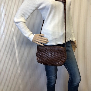 Sac Bandoulière en Cuir Tressé marron Vintage Sac Femme anse réglable Minimaliste CEM