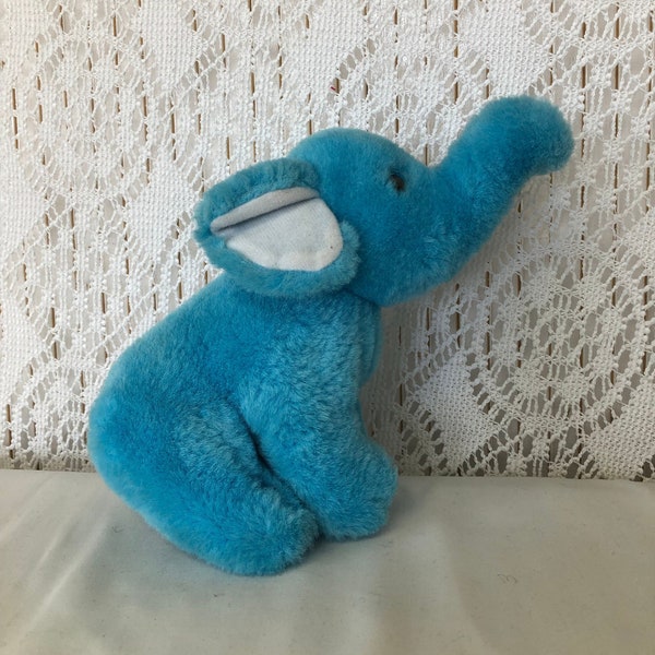 Peluche Vintage éléphant Bleu Doudou pour bébé Ancien Jouet pour bébé Collectionneur éléphant Souvenir d'enfance