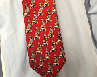 Gravata de seda vintage masculina, gravata vermelha chique, gravata de urso de pelúcia, feita na França, acessório de luxo, presente para homens Charles d'Esly