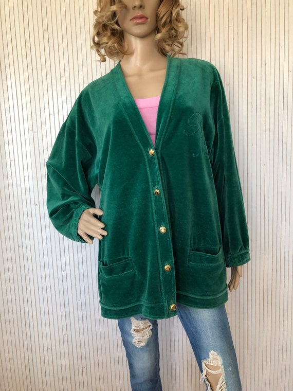 Nina Ricci, Gilet Velours Nina Ricci Vintage Petite Veste Verte Femme Taille L-XL Made in France Velours tout doux