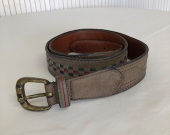 Vintage Brown Grey Leather Belt With Braided Rope  display picture 3