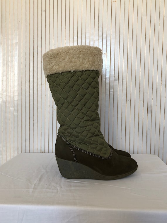 Bottes Compensées Fourrées En Daim Vert - Pointure 38, Talon Moyen, Style Bottillon