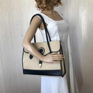 Sac vintage Femme Sac à main épaule Sac Fourre tout Sac Cartable Beige et bleu
