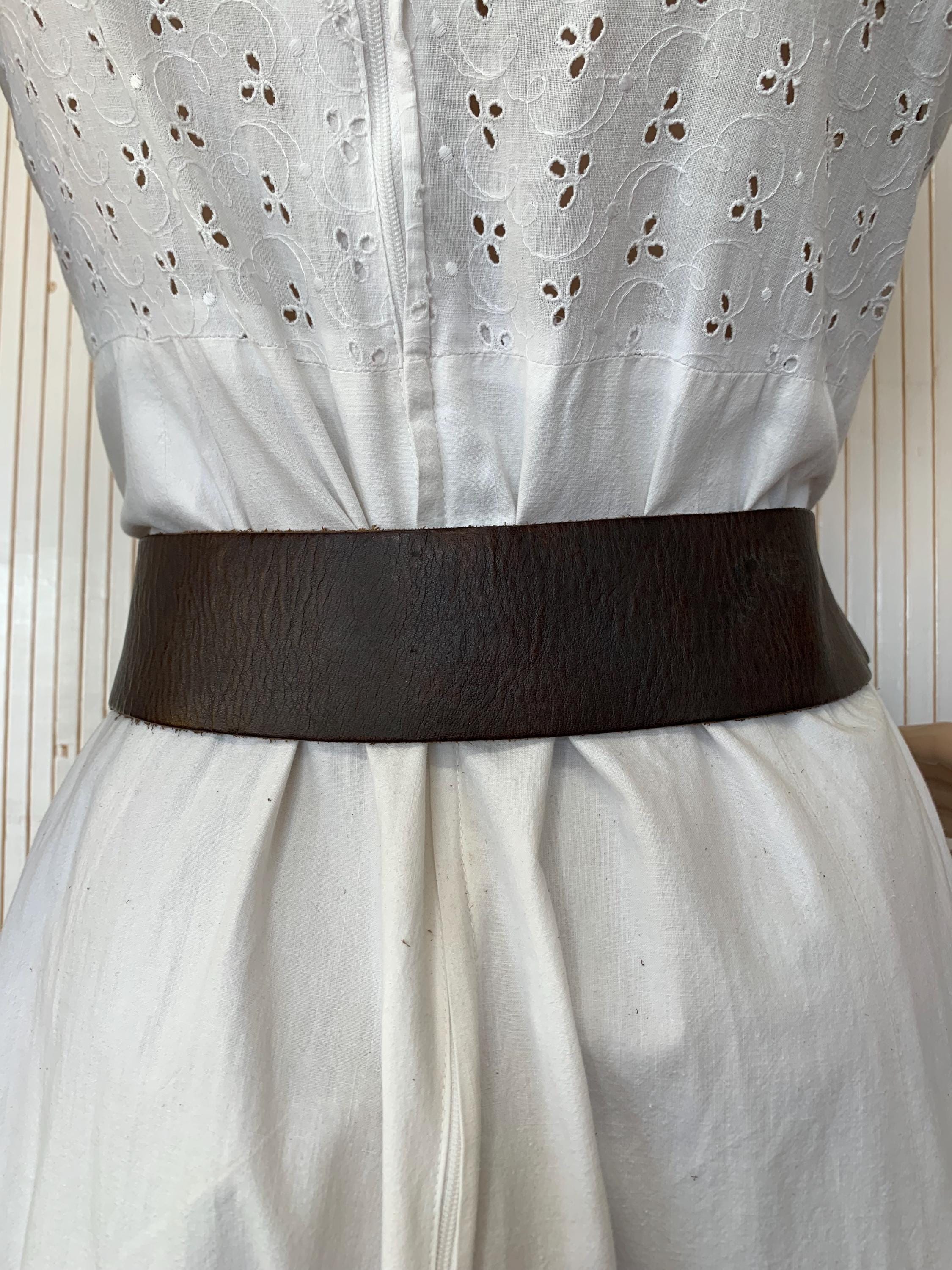 Wide Brown Leather Belt, Minimalist Vintage Style, Women's, Fred