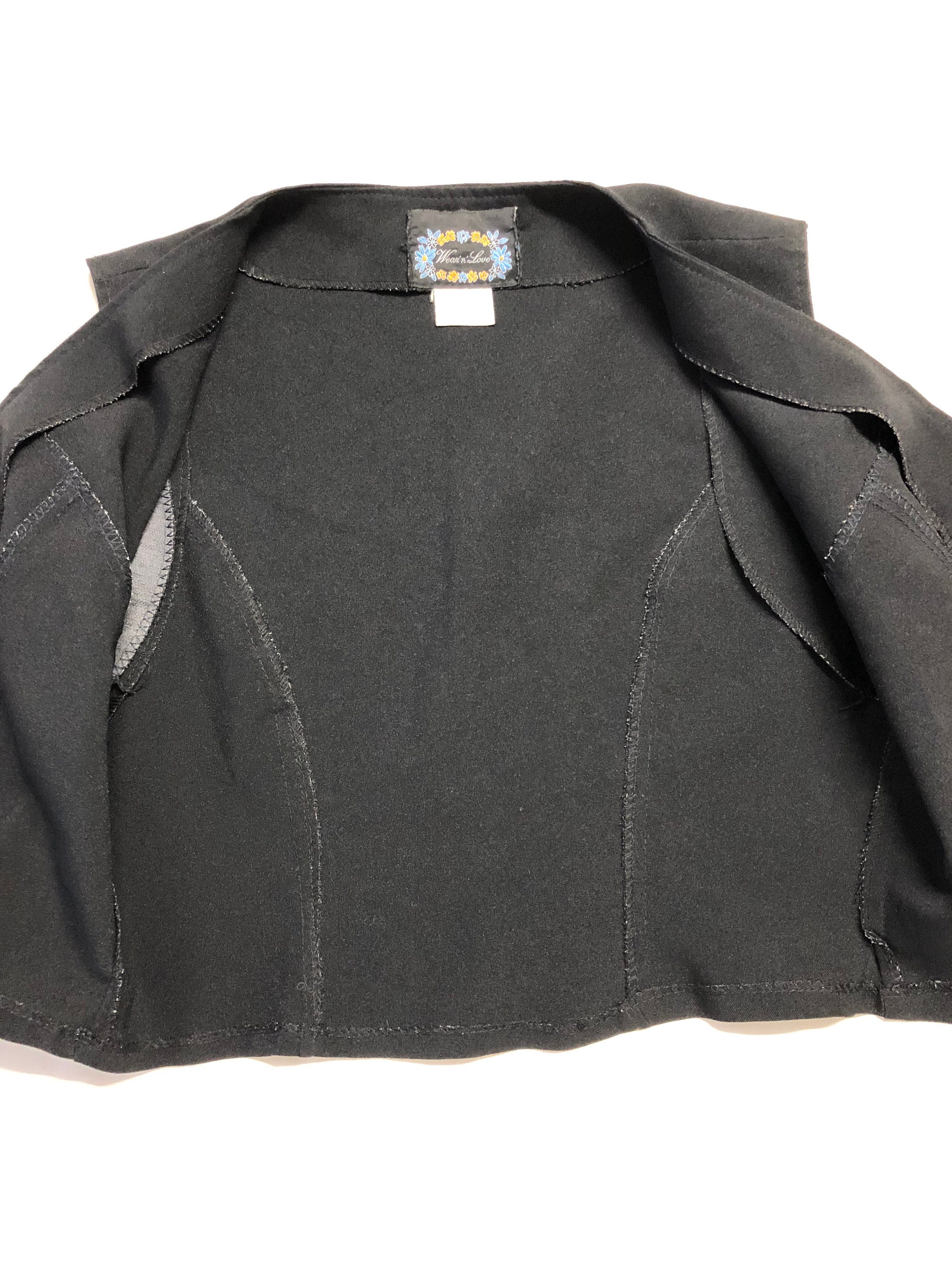 Fitted Sleeveless Vest Black Jacket Vintage 80s Size S Zip Fitted Sleeveless Vest Black Jacket Vintage 80s Size S Zip