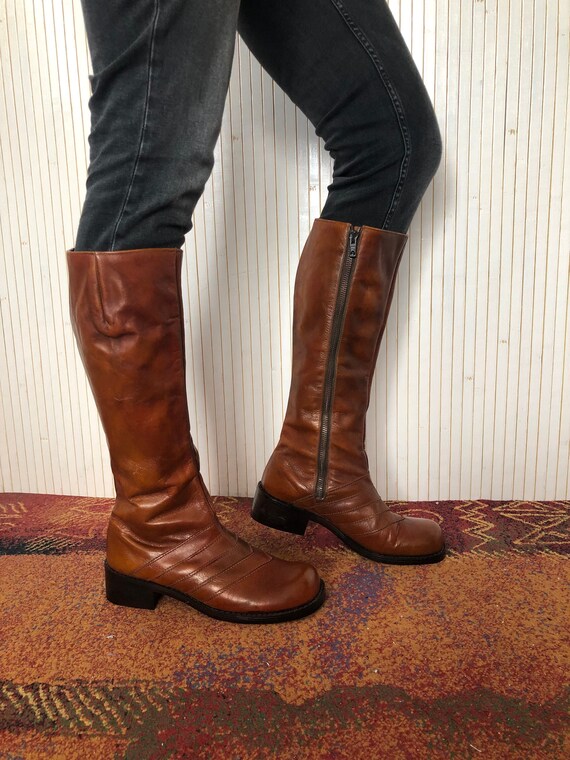 Vintage laarzen vrouw jaren 70 lederen laarzen bruine schoenen - Etsy  Nederland