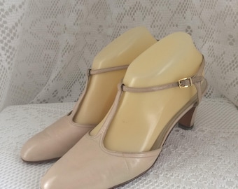 Bally Suisse Belleza 6 D Salomés Pumps (P.38.5) Vintage Formal Shoes Beige Leather
