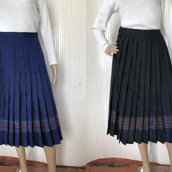 Jupe Plissée écossaise Vintage Jupe à carreaux réversible Jupe Tartan Bleue ou Noire Taille M