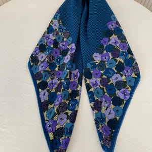 Vintage Ducale Blue Silk Square Scarf with Small Checks and Polka Dots Elegant Women&#39;s Scarf Gift for Her Hand Rolled Silk