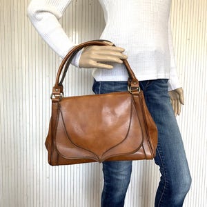 Sac à main Marron Roux Vintage Femme Sac femme élégante années 70 Sac trapèze 2 anses porté Main