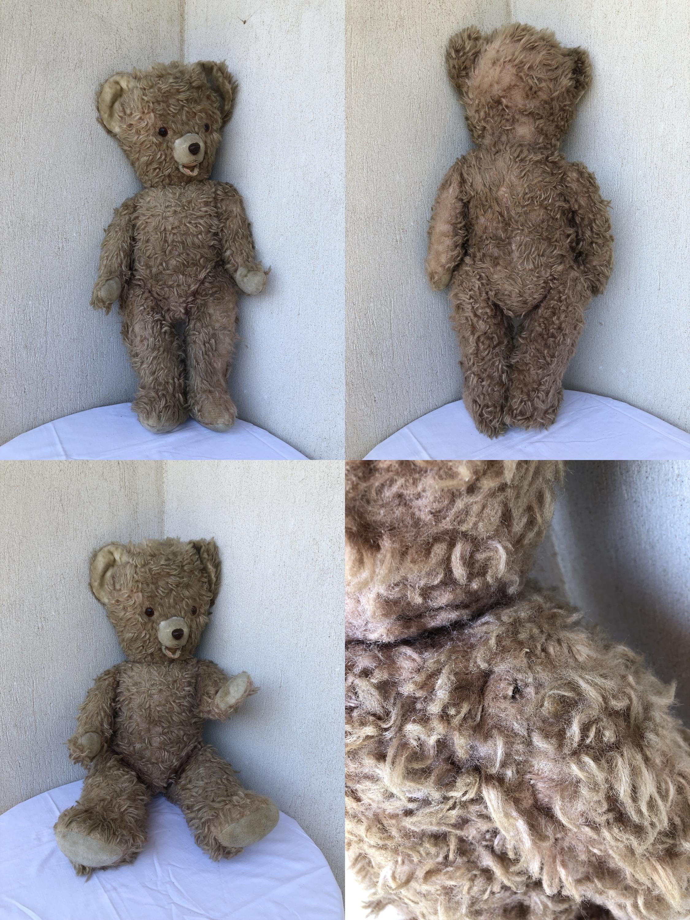 OURS ANCIEN MOHAIR garni paille articulé yeux verre h 40 belle tete pas courant EUR 60,00 - FR