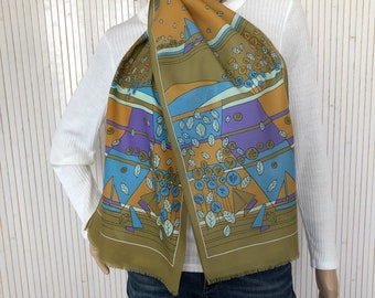 Vintage Geometric Patterned Scarf Boat Seaside Gift Accessory for Women