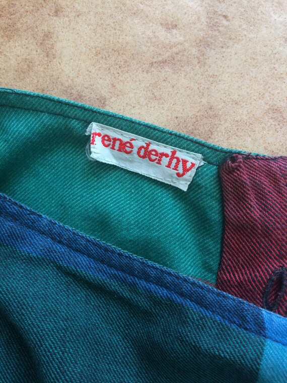 René Derhy Green Tartan Cotton Vintage Skirt - image 7