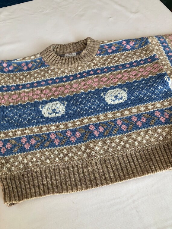 Jacquard wool sweater Baby Vintage 2 years Beige … - image 4