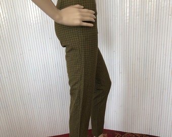 Women's Vintage Tapered Pants Carrot Pants Checked Pants Size 34 High Waist  Pants Brown and Green Pants Made in France