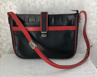 Sac Vintage Femme Sac en Cuir noir et rouge Sac Pourchet Sac fabriqué en France