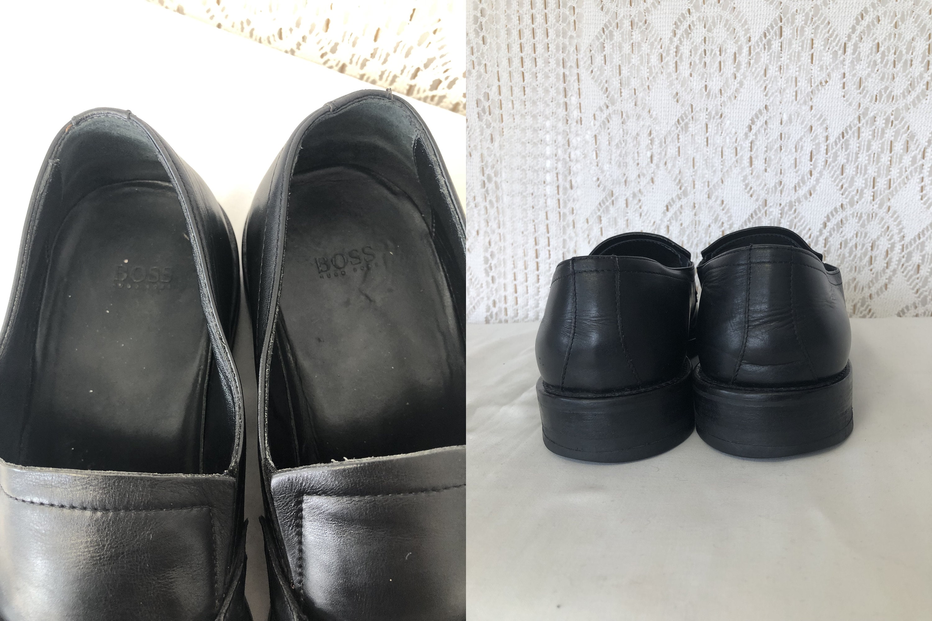 Hugo Boss- Vintage Men’s Loafers- Supple Black Leather- Made in Italy- Men’s 11 BOSS - Leather loafers with penny trim - Dark Red main image 4
