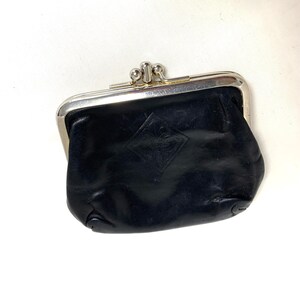 Porte Monnaie Vintage Femme en Cuir noir Porte monnaie 2 compartiments Fermoir à boules Petite bourse Ancienne