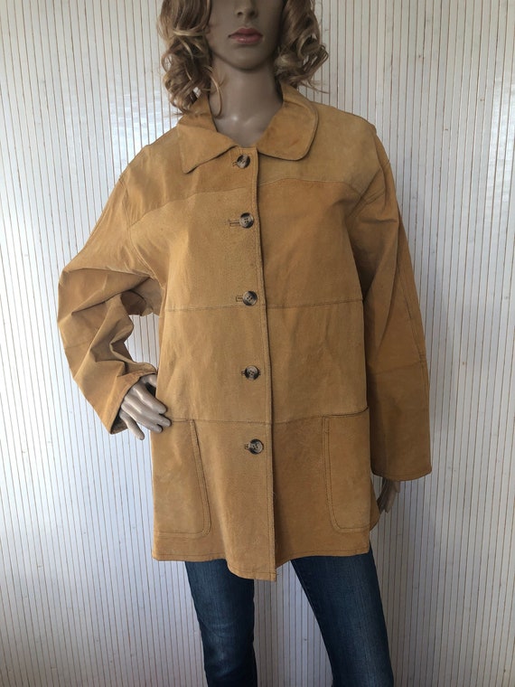 Veste en cuir Camel Femme Vintage Jaune Marron clair T46/48 Cuir Minimaliste