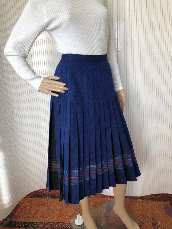 Jupe Plissée Vintage Pendleton En Laine Pure - Taille 4P, Carreaux Bleus - Très Bon état