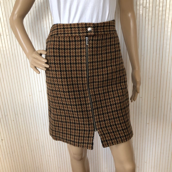 Mini Jupe vintage Femme Jupe Pied de Poule marron Jupe Plaid Jupe en laine Taille 36 Jupe trapèze