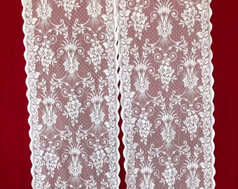 French Lace Curtain X 2 Window Panel L.53cm x H.145cm Floral Curtain Cafe, Kitchen or Living Room Curtain