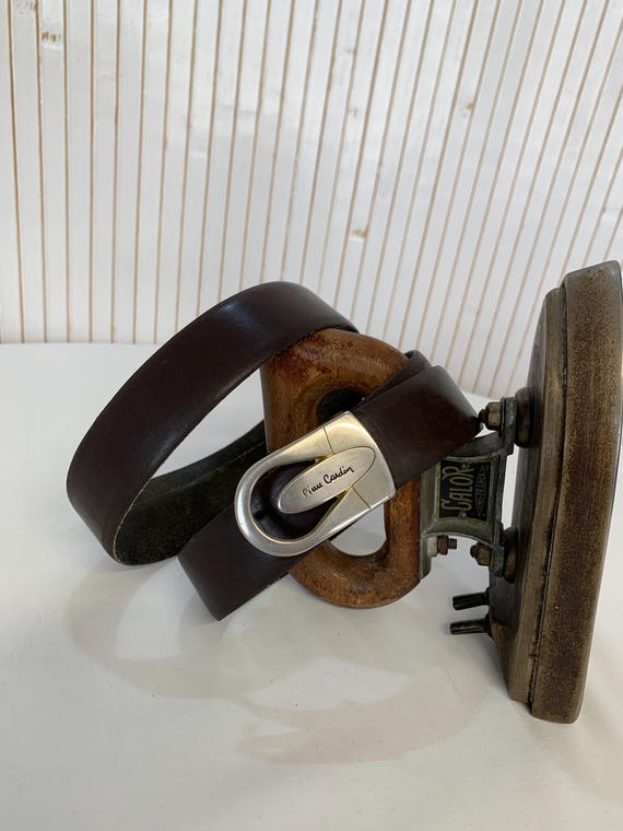 Pierre Cardin Belt Smooth Leather Brown Vintage Unisex 